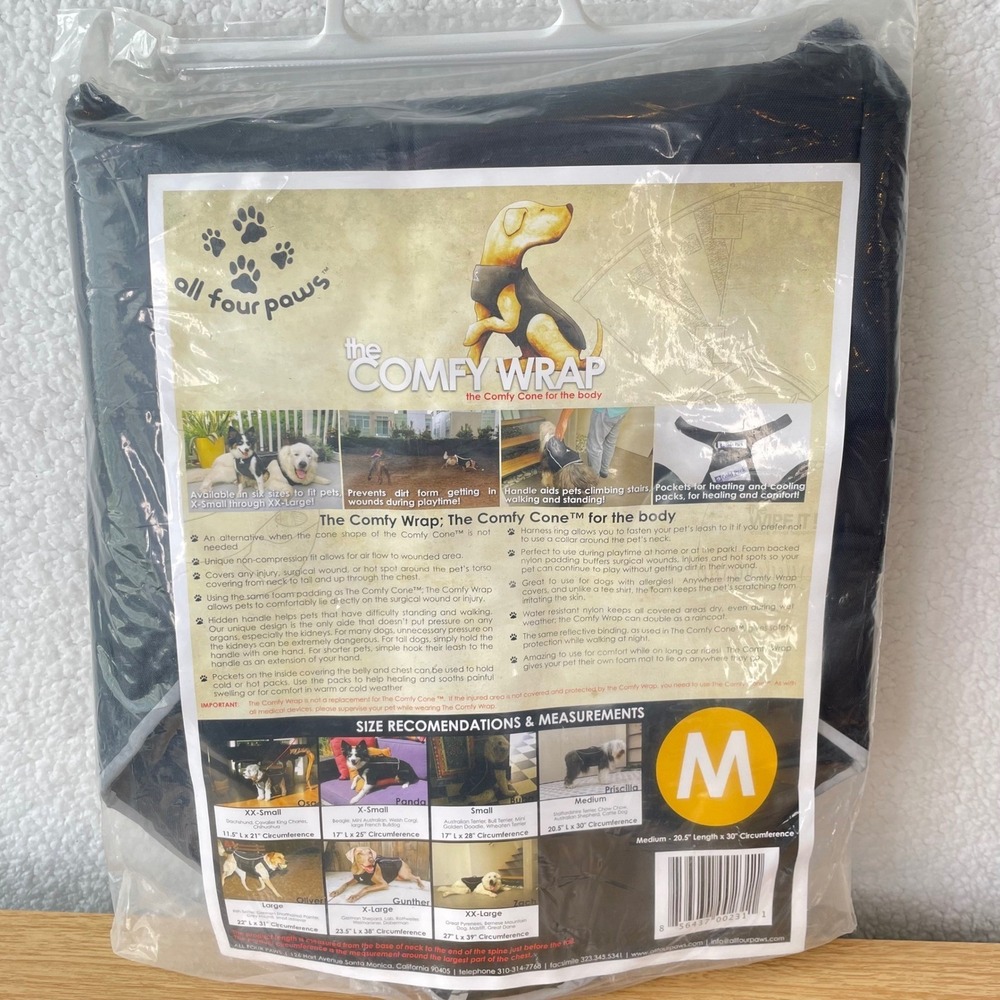 All Four Paws‎ Comfy Wrap Dog Recovery Vest Black Medium Post Surgery Wound Care
